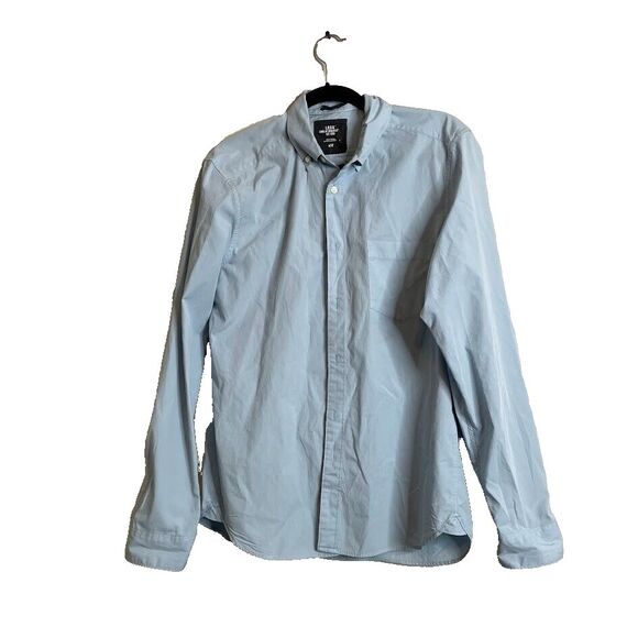 HM H&M LOGG Shirt Mens Size Medium Blue Solid Button Down Fitted Preppy Dad - Picture 1 of 3